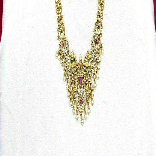 Matte finishing peacock and floral design with white pearls short Necklace - Image 3