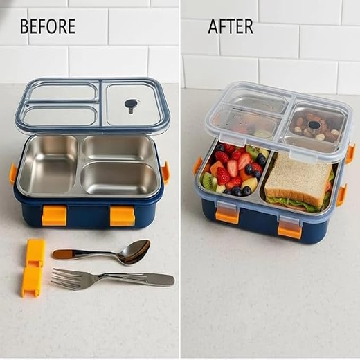 3 Section Lunch Box Steel - Image 4