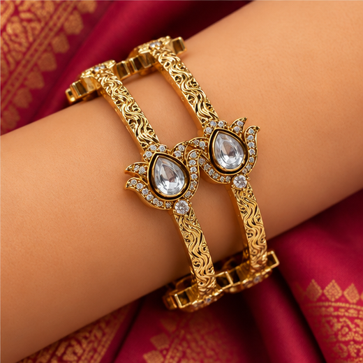Victorian Finishing White Stone Flower Designed Bangle - Image 4