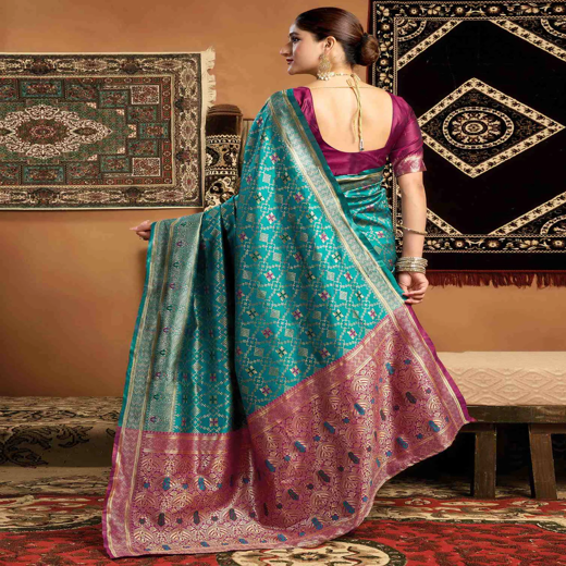 Teal Blue Banarasi Silk Saree - Image 4