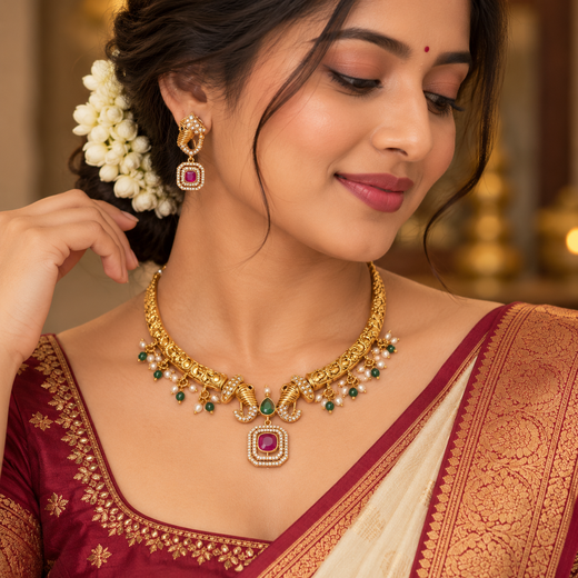 Premium Gold Plated Short Necklace Set - Image 4