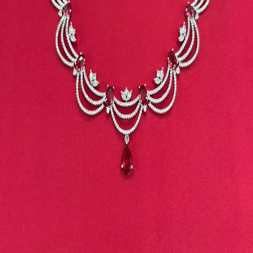 Silver Short Necklace with Red stones - Image 2