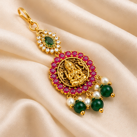 Jadau Kundan Finishing Floral Design With Golden Balls Maang Tikka - Image 3