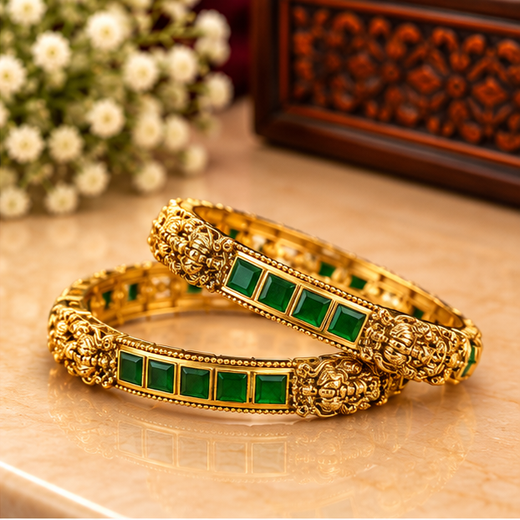 Temple Design Premium Ruby Green Colour Stone Rajkamal Nx -1 - Image 2