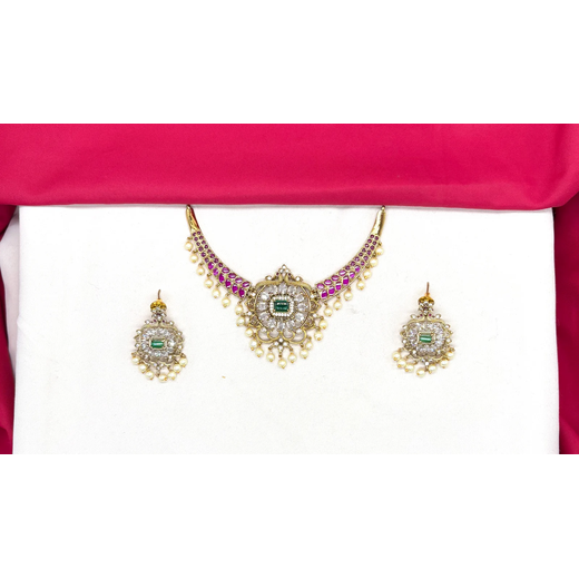 Matte finishing Pink Kempu stones Short Kanti Necklace