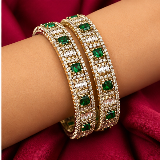 Victorian Finishing American Stones With Green Stones Bangle - Image 4