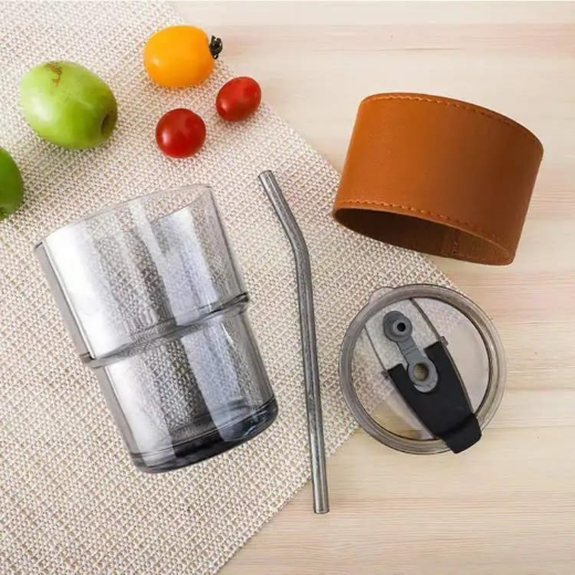 Glass Mug With Straw and Cover 400ML - Image 3