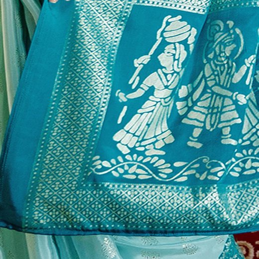 Light Mint Blue Crepe Silk Foil Printed Saree - Image 3
