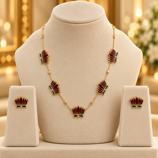 Matte finishing Lotus design Short Necklace
