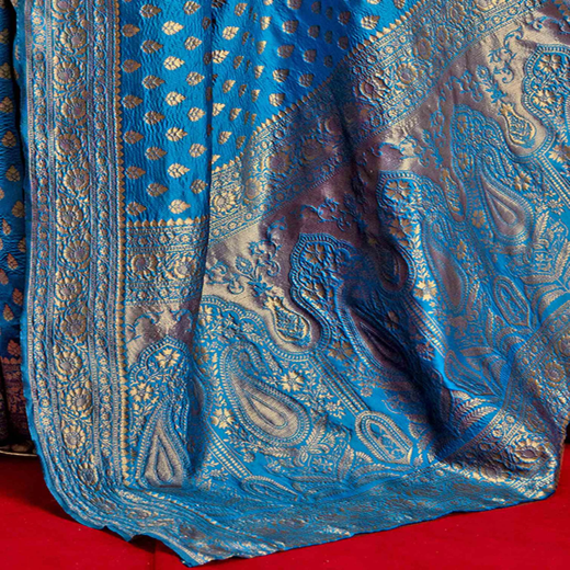 Sky Blue Silk Woven Banarasi Saree - Image 2
