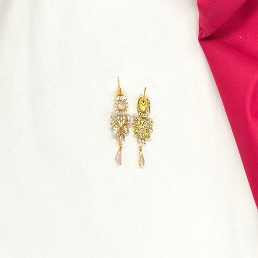 American Diamond Zirconia Pink Studded Floral Short Necklace - Image 3