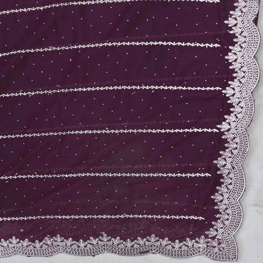 Wine Shimmer Georgette Embroidery Embellished Saree - Image 3