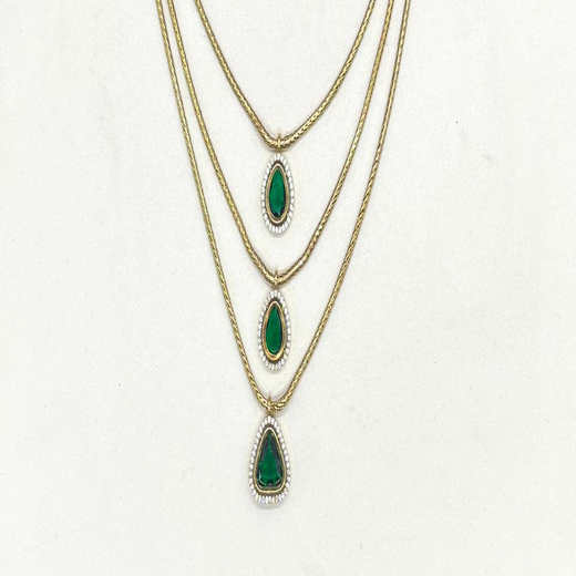 Premium Three layered AD Stones With Green stone Necklace - Image 2
