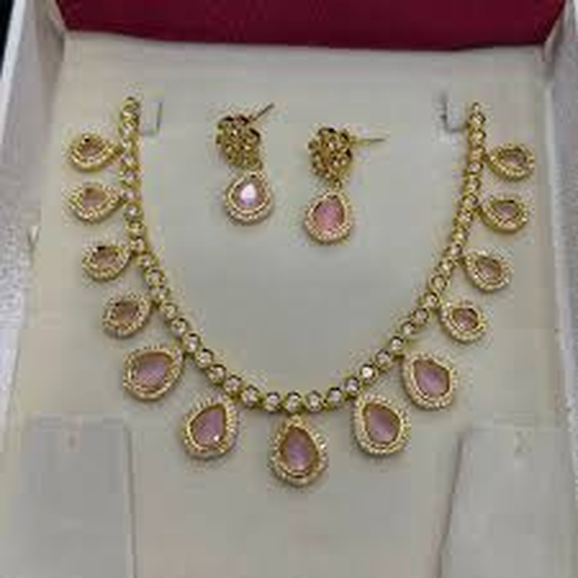 Mehndi finishing Pink-Stones Short Necklace - Image 3
