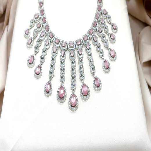 Silver Short Necklace with Baby-Pink Stone's - Image 2