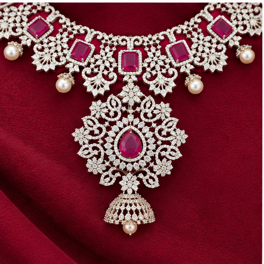 Ad Stones Silver Detachable With Pink stones Long Haram - Image 3