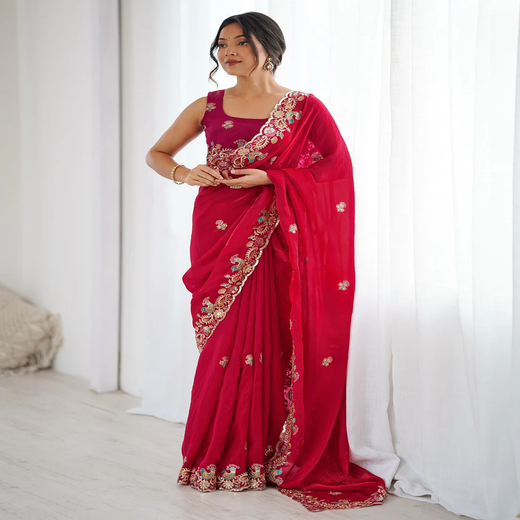 Red Silk Embroidery Saree