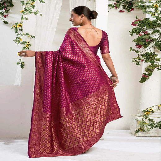 Rani Pink Silk Woven Banarasi Saree - Image 4