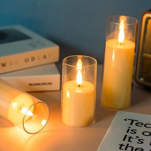 Smokeless 3D Wick Candle With Glass🕯️ Height: 10CM (12 piece)