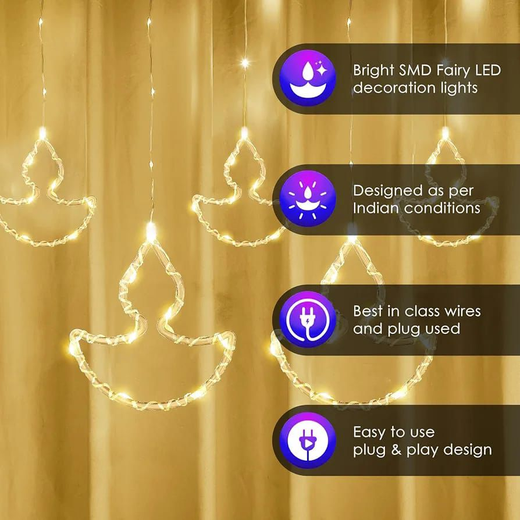 New 5+5 Crystal SMD Diya Curtain Light (Warm White) 🪔✨ - Image 4
