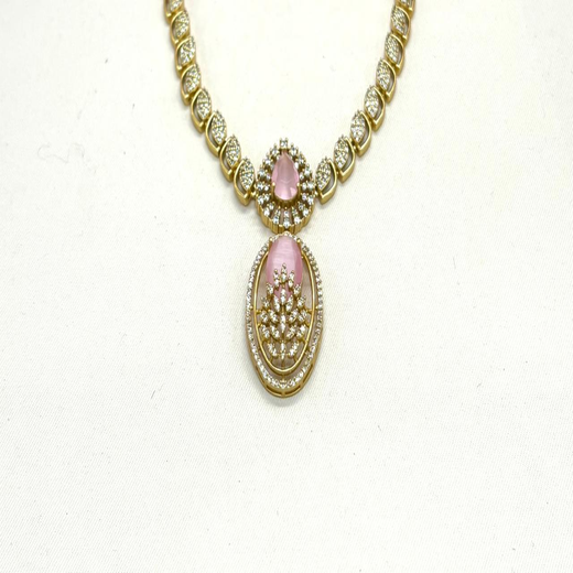 Two-tone finish pink  zircon beaded Short Necklace - Image 2