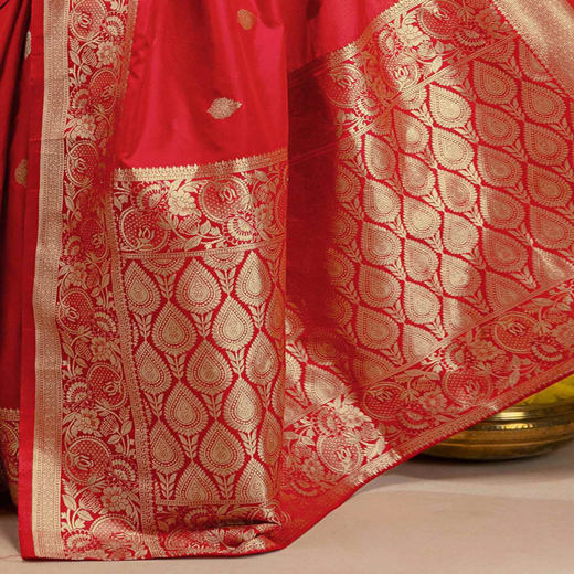 Red Silk Woven Banarasi Saree - Image 3
