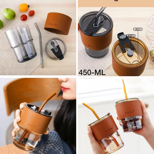 Glass Mug With Straw and Cover 400ML - Image 4