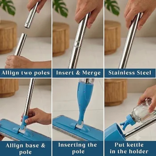 Stainless Steel Spray Mop with 360° Rotating Flat Head, Refillable Water Spray Bot - Image 3