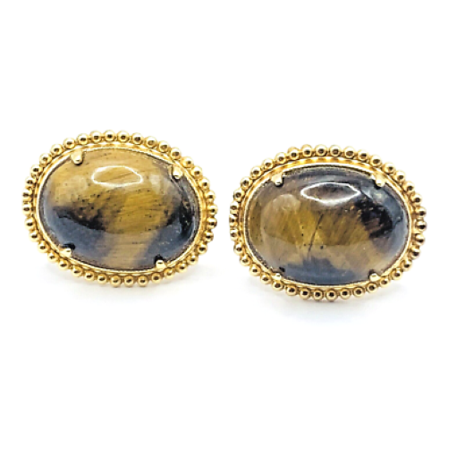 Vintage Grey trapiche Moissanite Stone carved gold-tone clip-on earring - Image 3