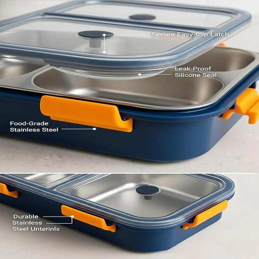3 Section Lunch Box Steel - Image 2