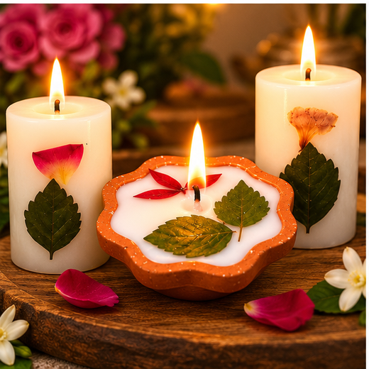 Fragrance Candle With Flowers & Leaf Decoration (Pack of 7 Piece) 🕯️ - Image 2
