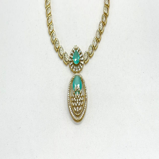 Two-tone finish Mint-Green zircon beaded Short Necklace - Image 2