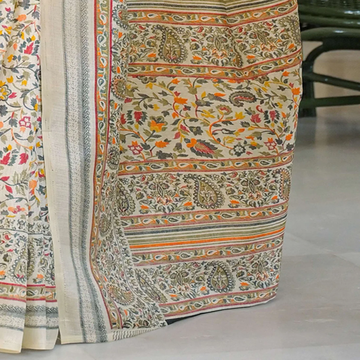Beige Khadi Printed Saree - Image 3