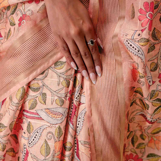 Peach Silk Printed Saree - Image 3