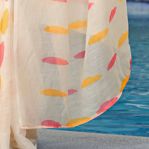 Cream Linen Printed Saree - Image 3