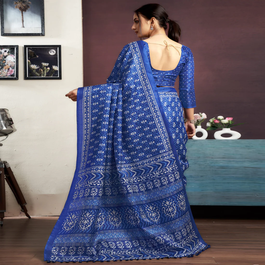 Indigo Cotton Blend Printed Saree - Image 4