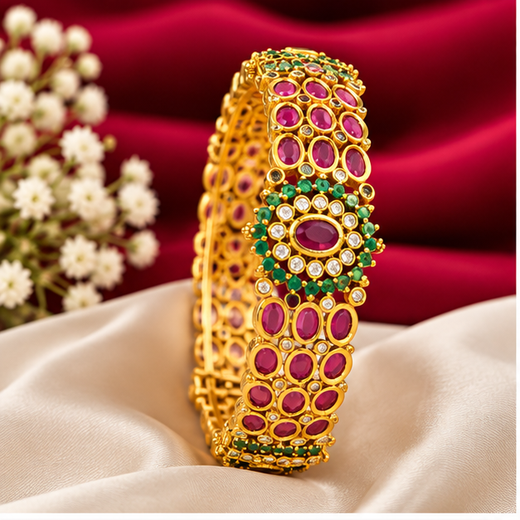 Matte Finish Kempu Sones With Flower Design (Kada)Bangle