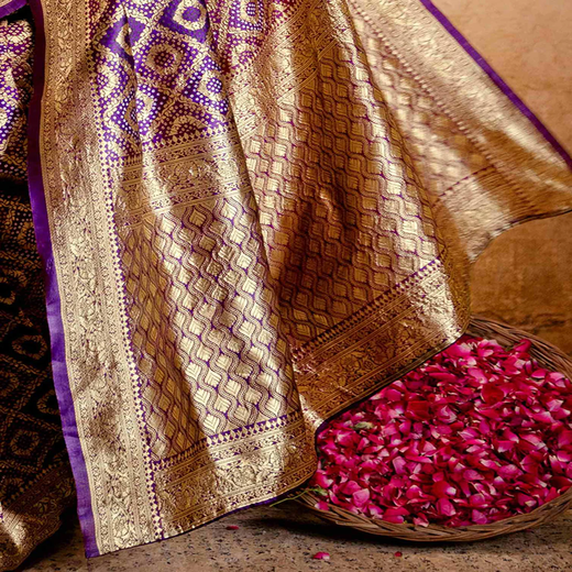 Dark Purple Silk Woven Banarasi Saree - Image 3