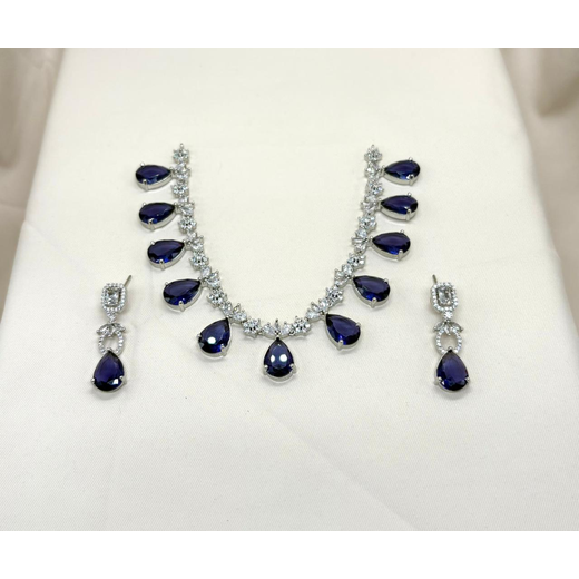 Silver AD Purple Stones Short Necklace