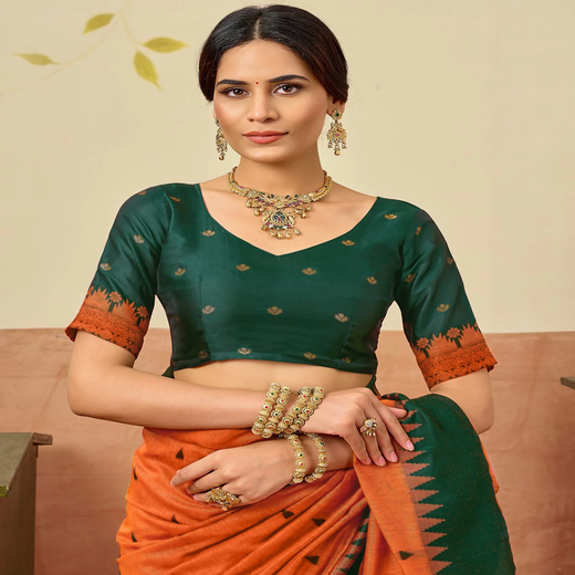 Orange Chanderi Woven Saree - Image 2
