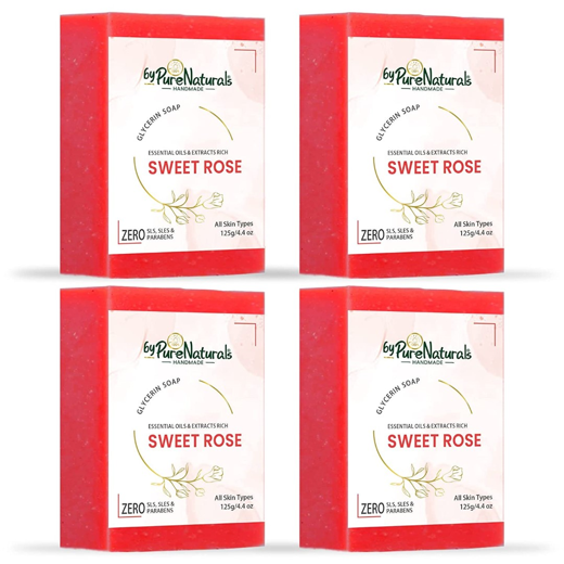 Organic, Mesmerizing, and Natural Glycerin Made Sweet Rose Soap For Men Women Pack of 4
