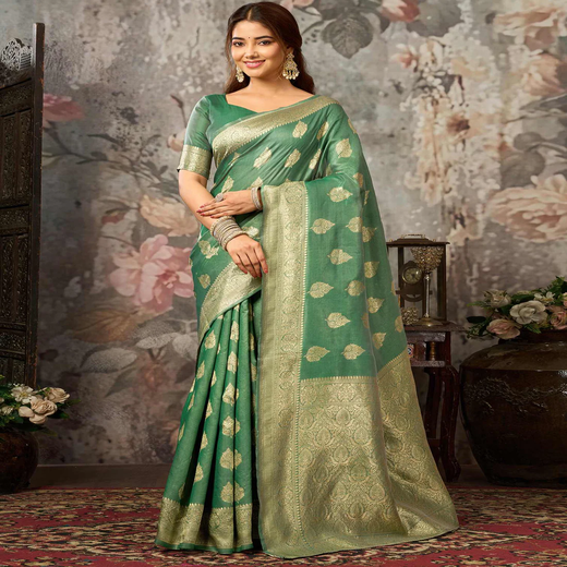 Green Silk Woven Banarasi Saree
