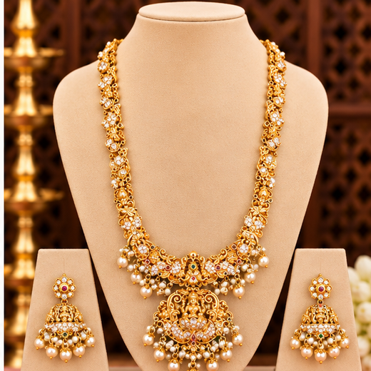 Long Gold Haram with Pearl Details | Artificial Jewellery