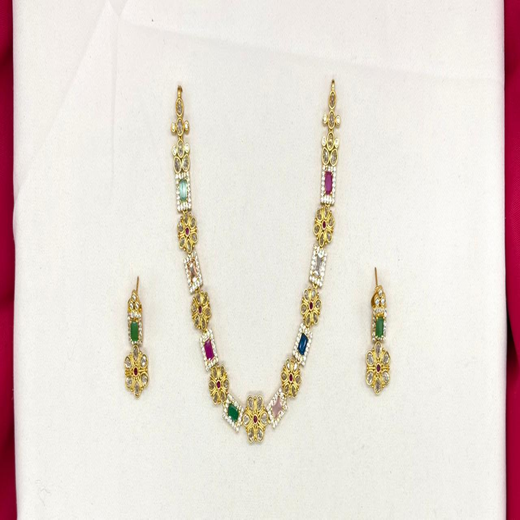 Flower design Navratna Short Necklace