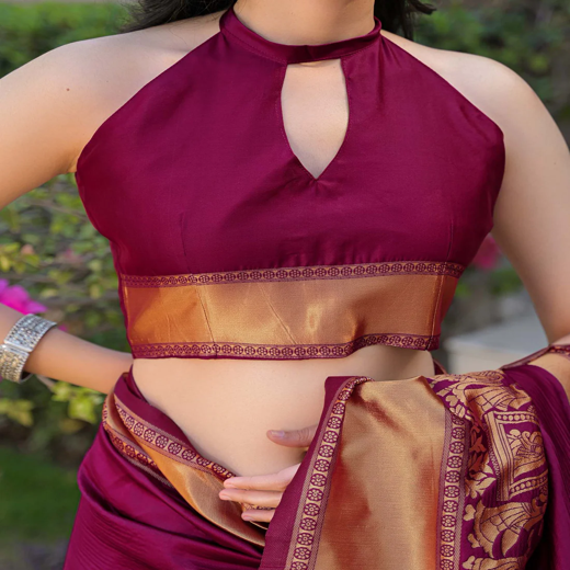Purple Silk Woven Kanjivaram Saree - Image 2