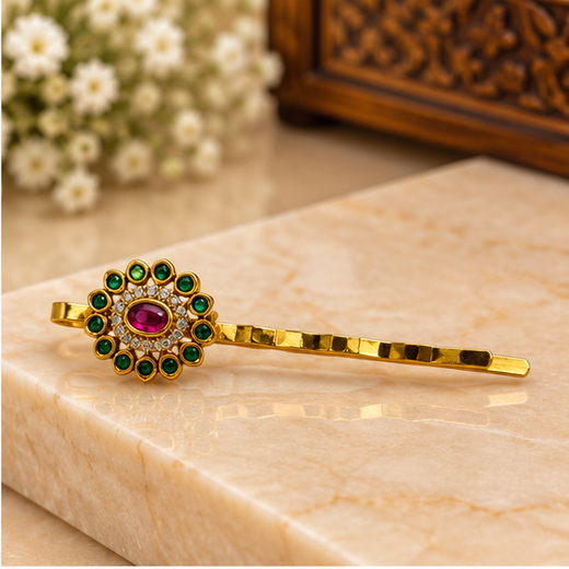 Victorian finishing With Small Green Stones Hair Clip - Image 2