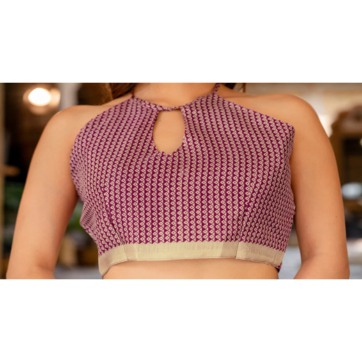 Dark Magenta Khadi Warli Printed Saree - Image 2