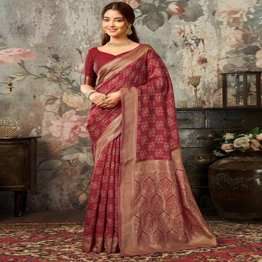 Red Silk Woven Banarasi Saree