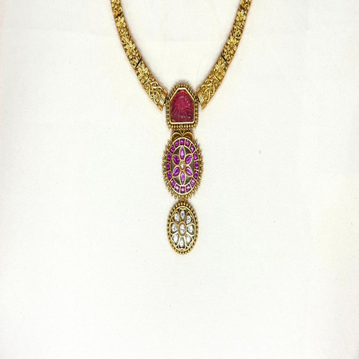 Gold-plated Red kempu Stone Short Kanti - Image 2