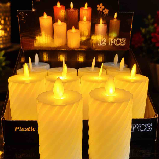12 Piece Box Designer Candle Set With Flickering Wick (Size: 11 CM)